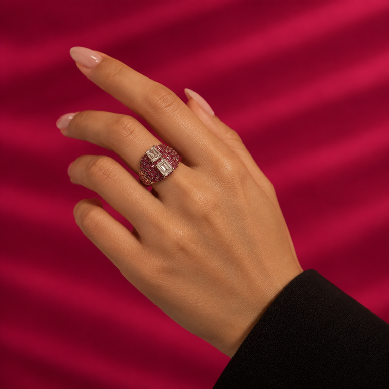 Cocktail Double Stone Ladies Ring